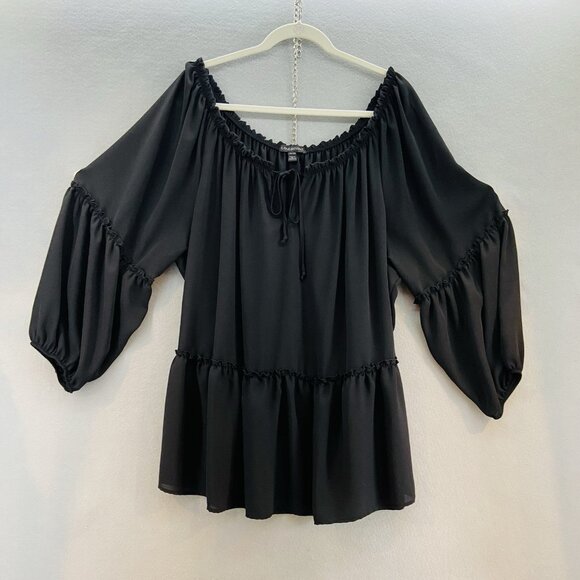 Lane Bryant Black Peasant Style Top SZ 26/28 Boho/Tunic‎ Peplum Off/On Shoulder - Picture 3 of 9